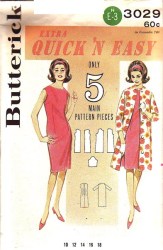 3029 BUTTERICK 1960S QUICK EZ SHIFT DRESS,BUTTON COAT PATTERN 12 32